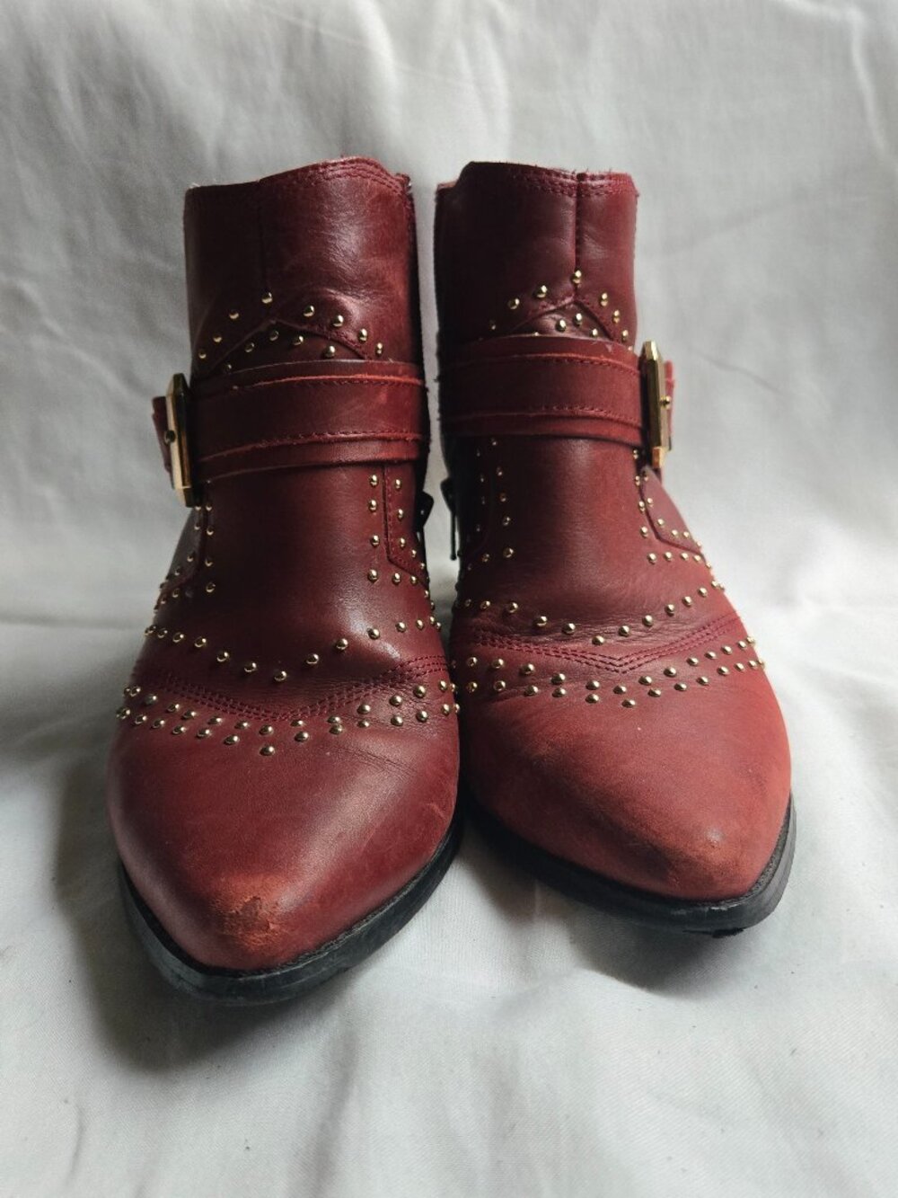 Burgundy Studded Western Ankle Boot